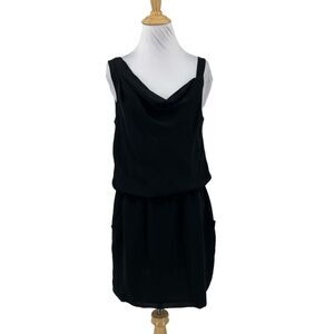 Therory Dress Womens 6 Black Draped Asymmetrical Sleeveless Pockets Blouson Mini